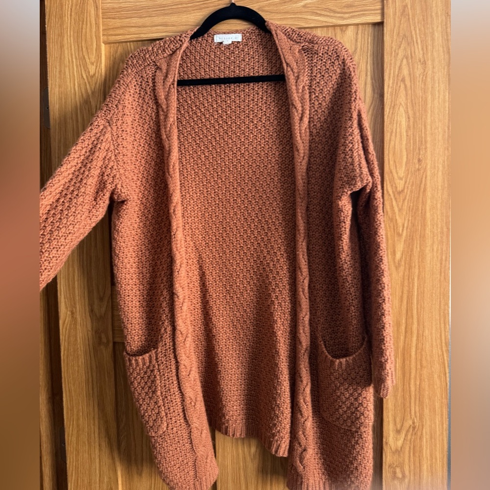 Cozy Knit Open-Front Sweater - Rust